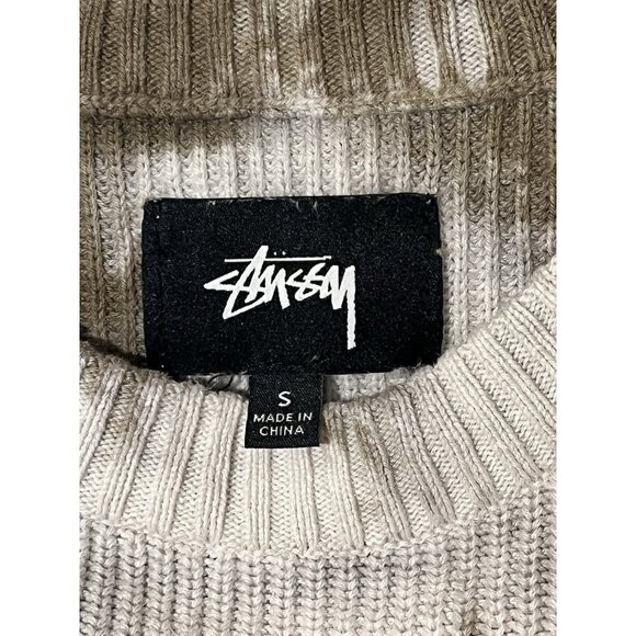 Stussy White Brown Tie Dye Ribbed Crew Neck Long Sleeve Top Sweatshirt - Picture 5 of 6